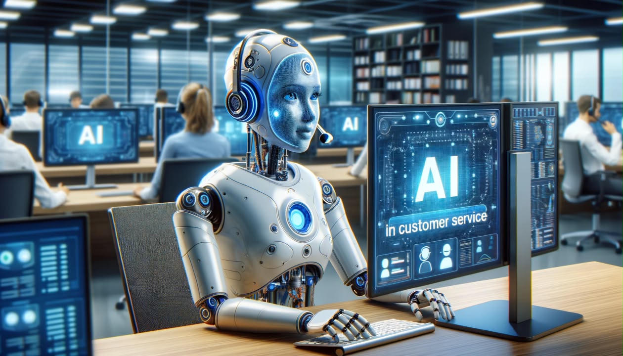 AI customer support agent working at a service desk